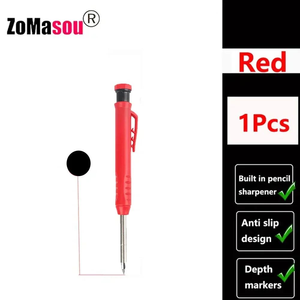 Reuseable Long Head Deep Hole Markers Pen Pencils Solid Carpenter Refill Leads Built-in Sharpener Woodwork Construction Tools