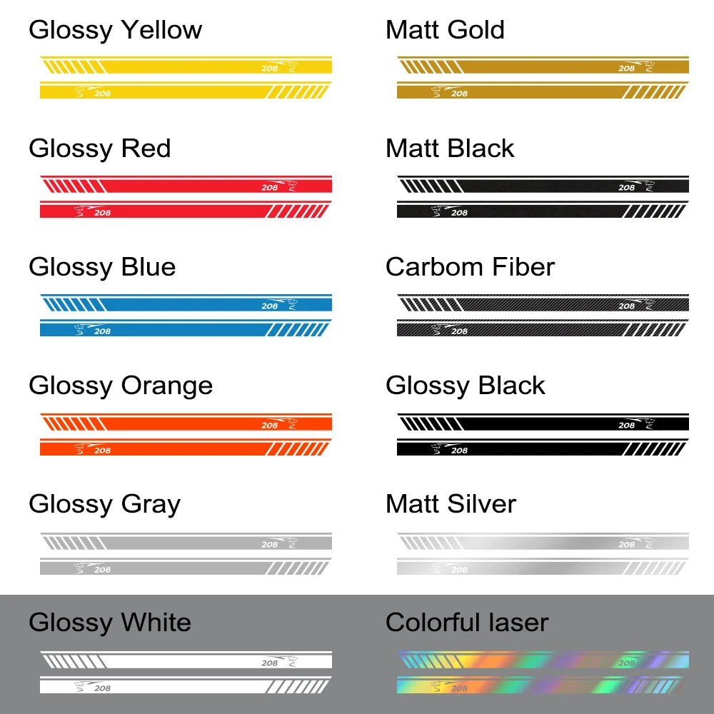 Car Door Side Stripe Decal – Vinyl Film Compatible with Peugeot 206 207 208 307 308 407 408 508 2008 5008 RCZ