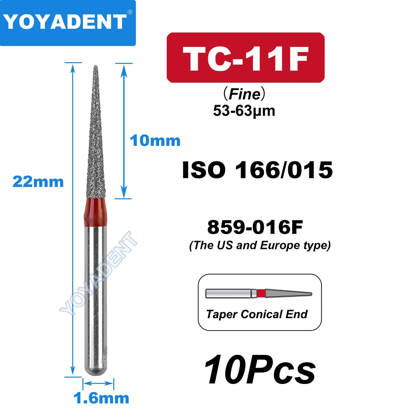 FG Fine Dental Burs Diamond Burs High Speed Turbines Drills Dental Lab Polishing Tools TR/TC/TF/FO/BR/SR/Type 1.6mm 10pcs/Pack