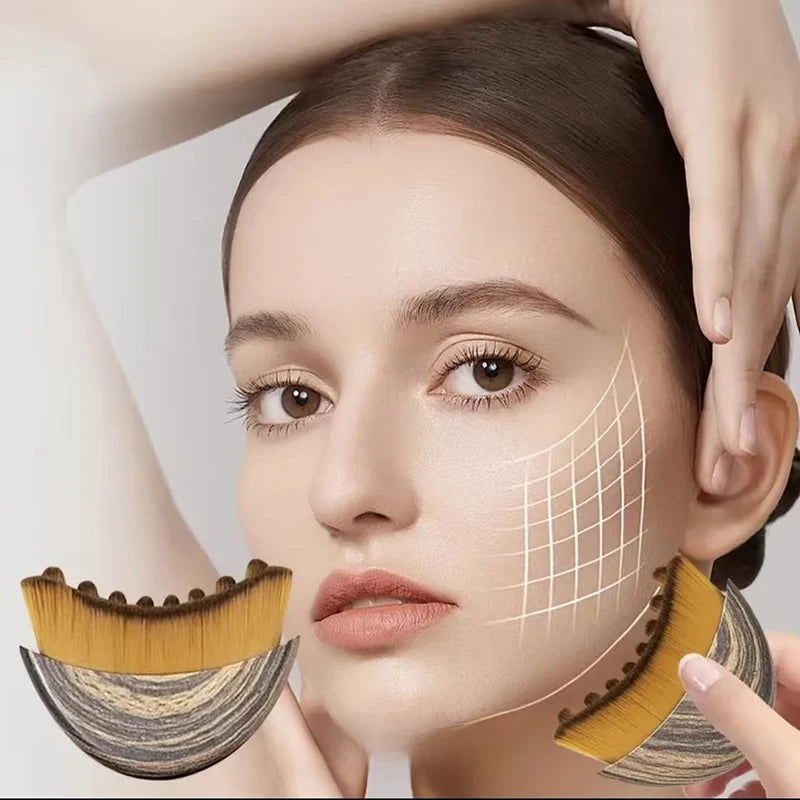 Portable Dry Facial Brush Soft Bristles Contoured Lymphatic Massage Tool Face Sculpting Device Home Spa Gentle Exfoliation Brush