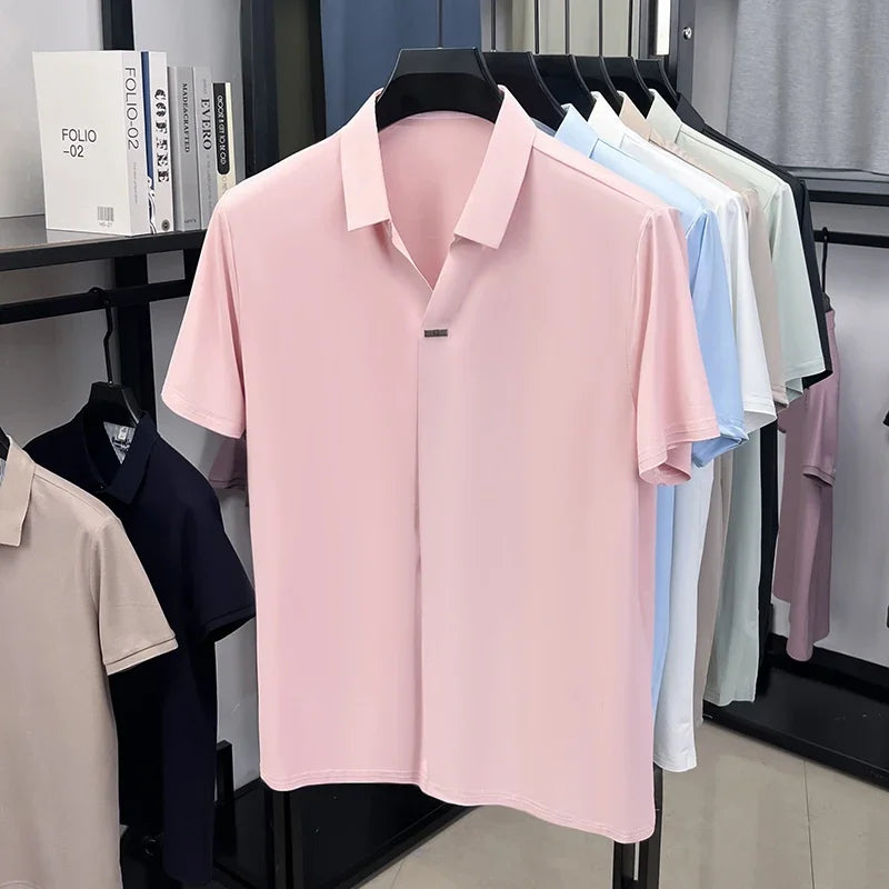 Men's Silky Lapel Polo - Cool-Touch Seamless, Metal-Button Placket