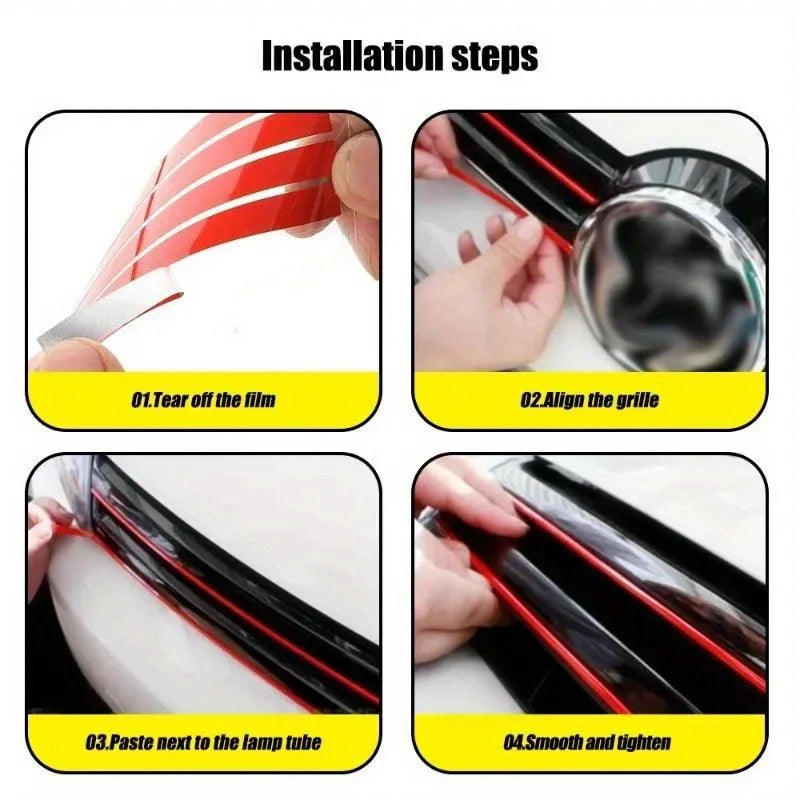 5pcs Reflective Strips Car Stickers Auto Front Hood Grille Mouldings Red Waterproof Car Decor Accessories Exterior Parts