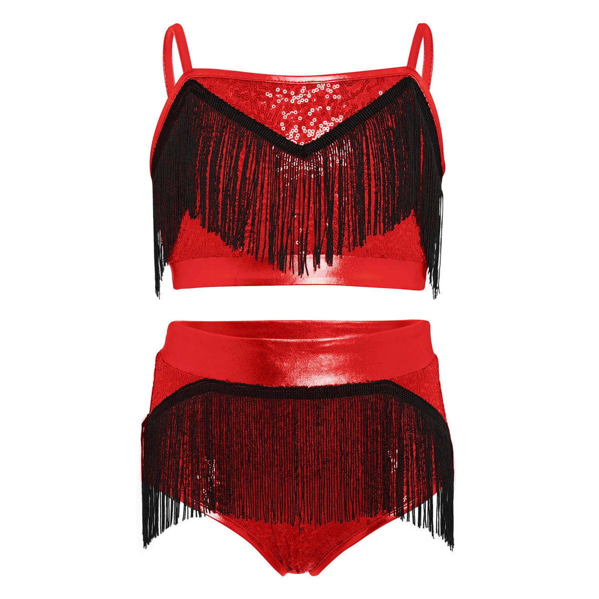 Girls fringe top and skirt Latin dance set