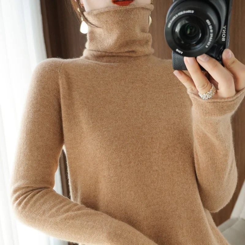 Women's Slim Turtleneck Knit Pullover - Soft Solid Bottoming Sweater