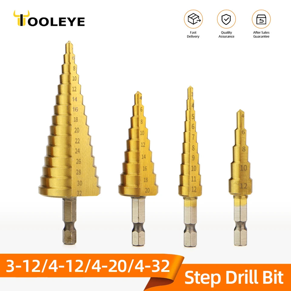 TOOLEYE HSS Titanium Step Drill Bit Set — Stepped Drills for Metal & Wood