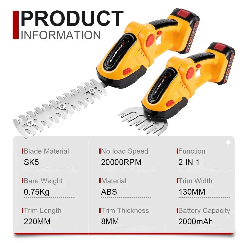 2-in-1 Cordless Hedge Trimmer & Grass Shear — 21V Battery Yard Tool