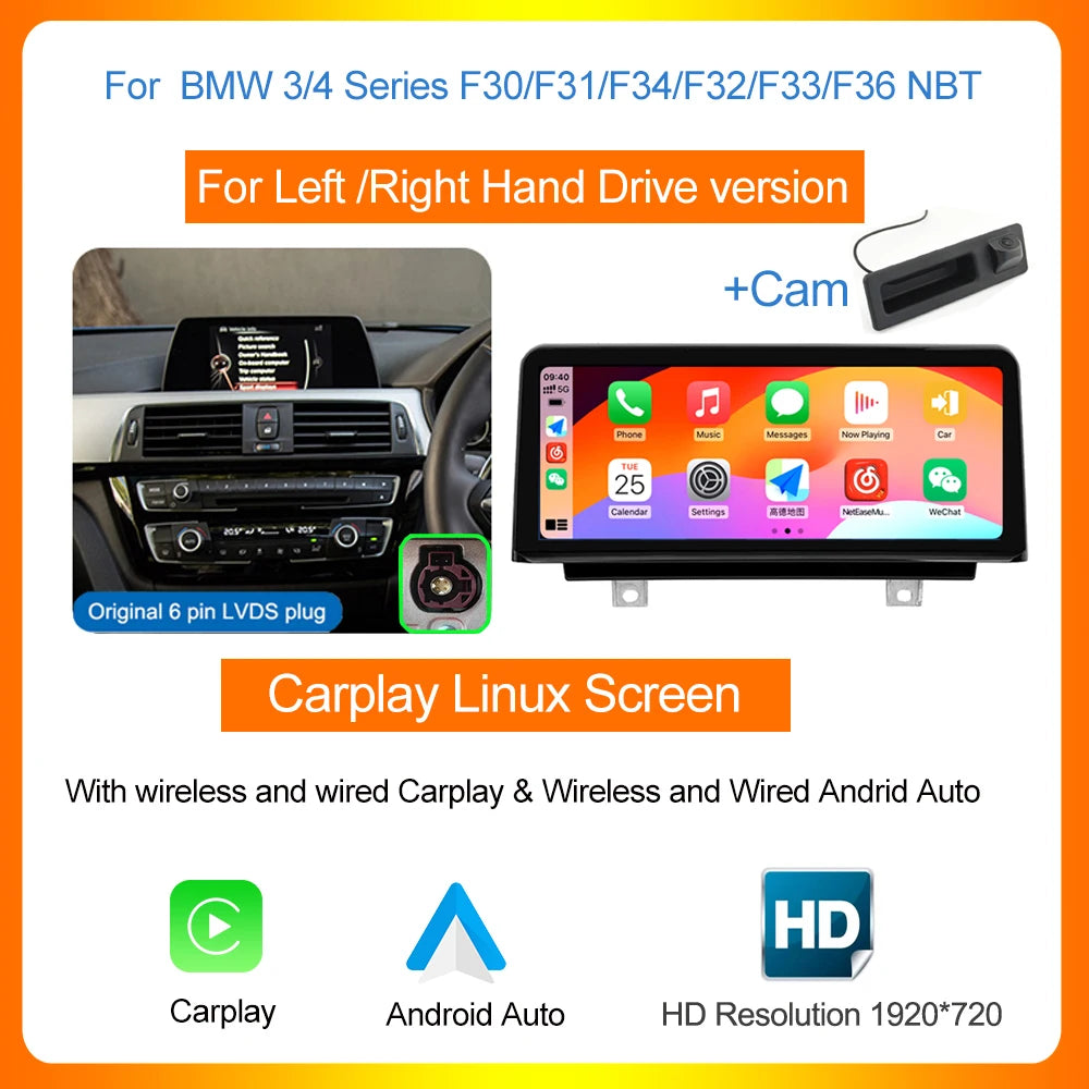 AUTOTOP 10.25”1920*720 Wireless Carplay Android Auto Car multimedia player for F20 F21 F22 F30 F31 F32 F33 F34 F36 NBT 2026-2026