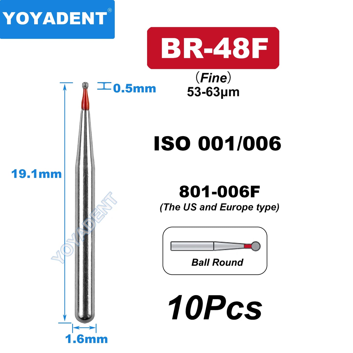 FG Fine Dental Burs Diamond Burs High Speed Turbines Drills Dental Lab Polishing Tools TR/TC/TF/FO/BR/SR/Type 1.6mm 10pcs/Pack