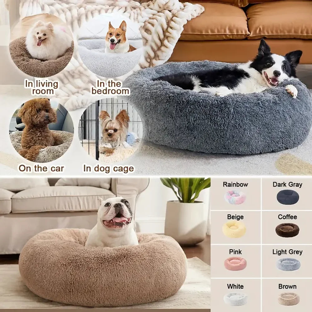 Round Plush Dog Bed - Warm Tie-Dye Nest Bed, 70-90cm - photo 2