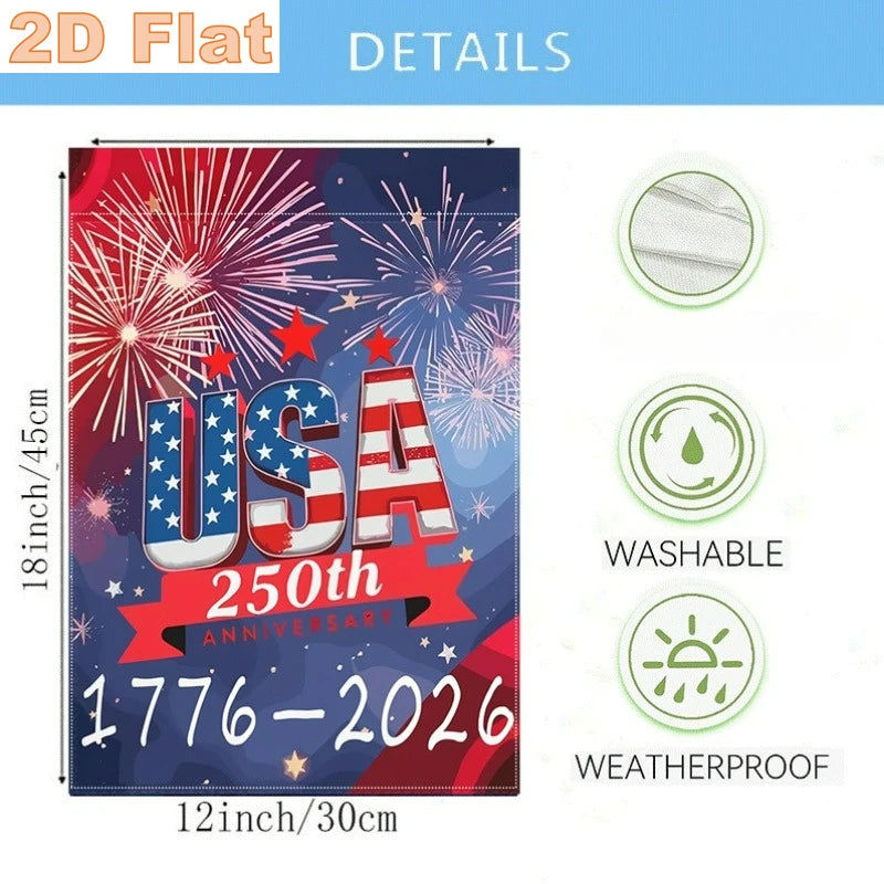 2D Flat 1pc USA 250th Cross Garden Flag, 12x18 Inch Double Sided Patriotic 4th of July Memorial Day Yard Decor