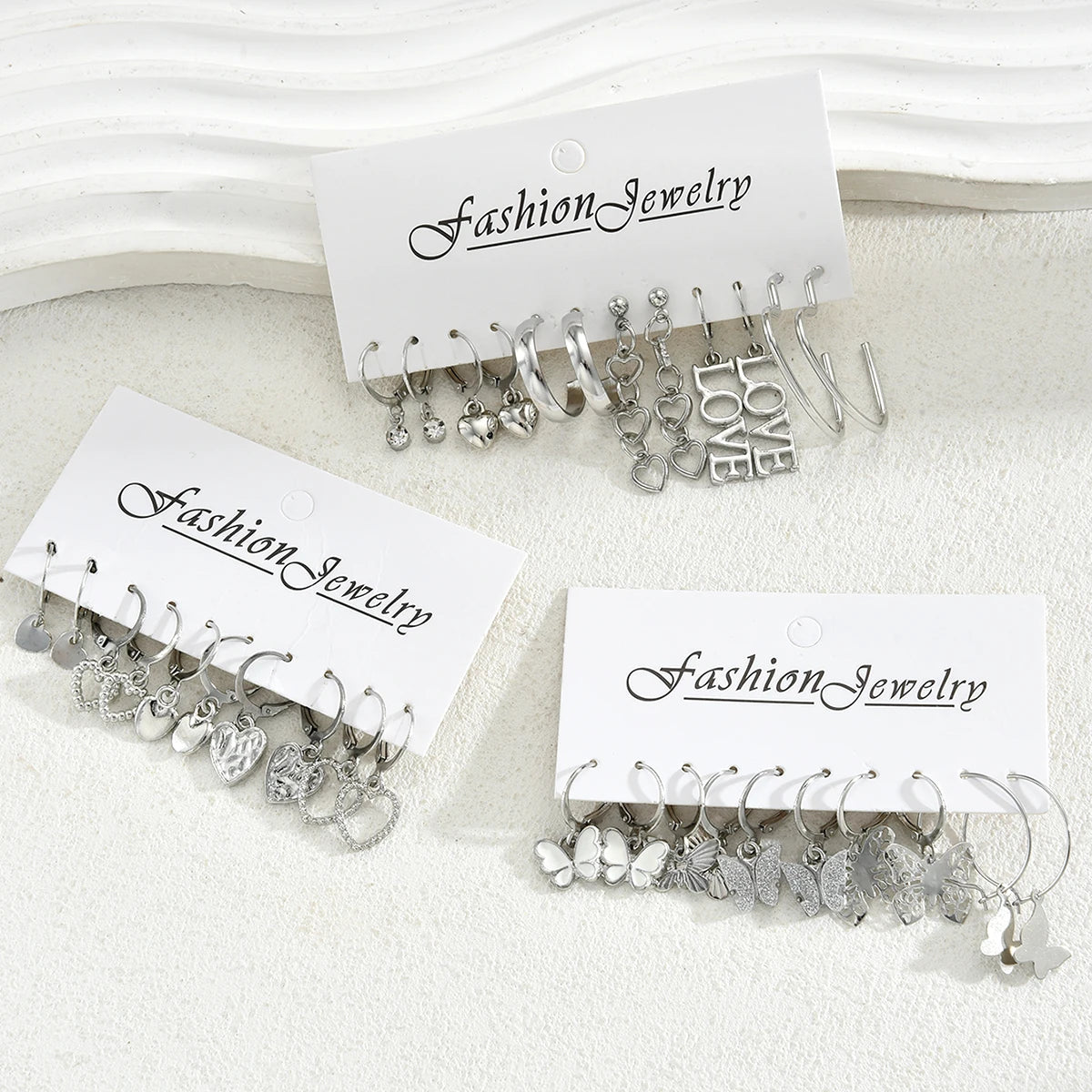 Butterfly & Heart Earrings Set — Vintage Cut-Out Drop Jewellery