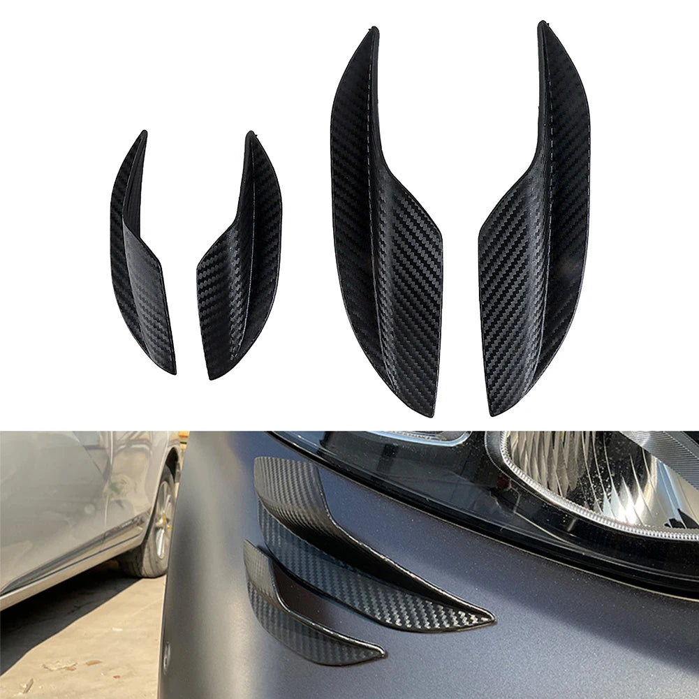 4pcs Universal Carbon Fiber Car Front Bumper Lip Rubber Fins Styling Spoilers Splitter Canards Valence Sticker Decorative Kit
