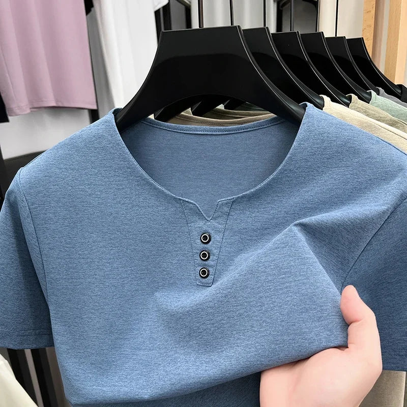 Men's Henley Tee - Short Sleeve, Slim Fit Breathable Streetwear
