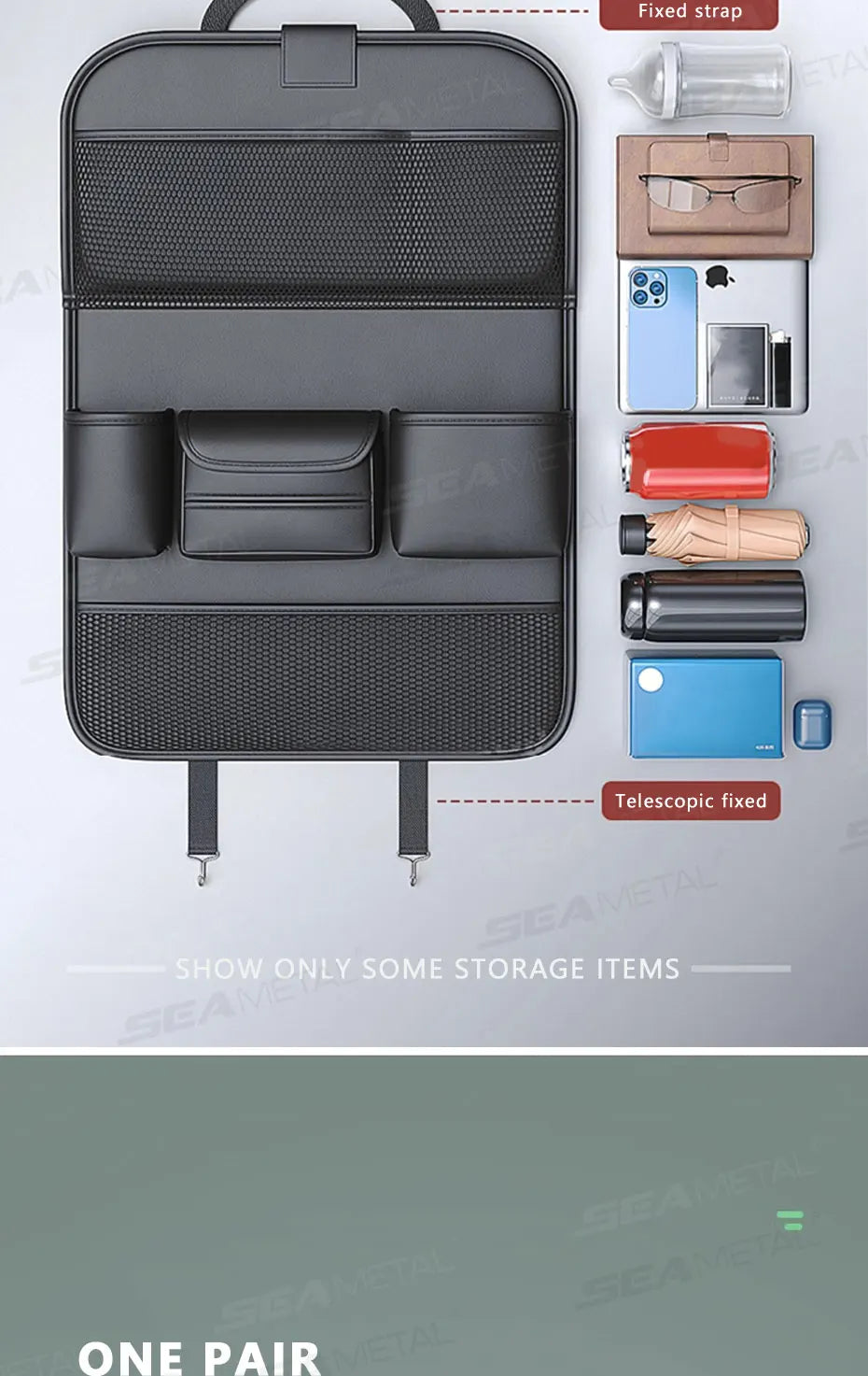 SEAMETAL Car Seat Back Storage Bag Large Capacity Multi-Pocket Backseat Organizer Foldable Dining Table Tablet Tray Hanging Bag