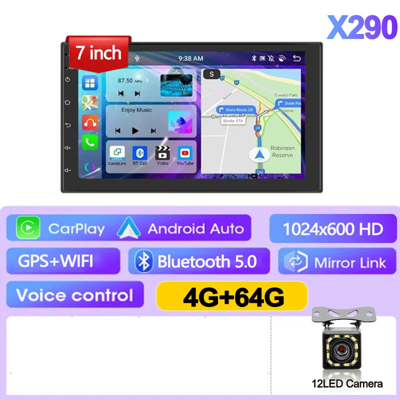 Universal 2-DIN Android 13 Car Stereo (7"/9"/10", 64GB) — CarPlay, GPS, Bluetooth, WiFi