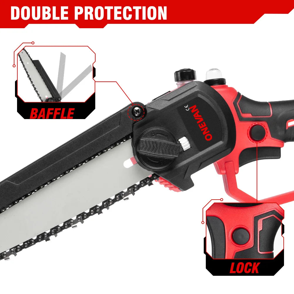 ONEVAN 4500W 8 Inch Brushless Electric Saw Chainsaw With Oil Spray Rechargeable 45000RPM Woodworking Tool For Makita Battery Pin