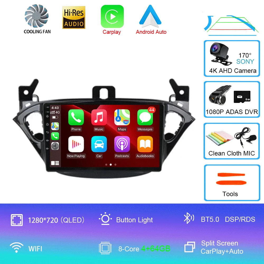 Carplay 2 Din Android 16 Car Radio Audio Multimedia For Opel Corsa E 2014 2015 - 2019 GPS Navigation Auto Stereo Monitor BT WIFI