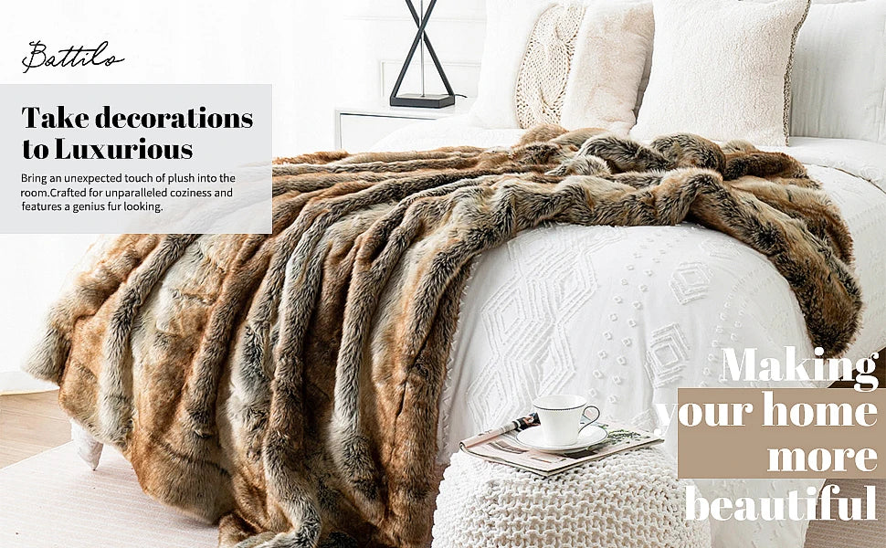 Faux Fur Throw Blanket, Fluffy Plush Sofa Throw