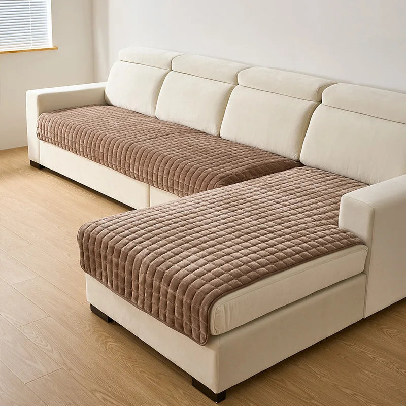 Plush Plaid Sofa Cover - Non-Slip Thick Velvet Couch Cushion Towel - photo 5