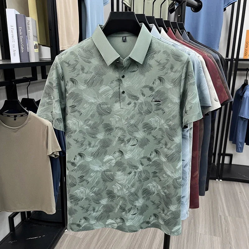 Men's Printed Lapel Polo - Wrinkle-Resistant, Outdoor & Training