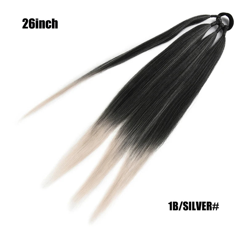 Boxing Braids Ponytail Extensions Synthetic Wrap Around Ponytail With Rubber Band Hair Ring DIY 26 Inch Ombre Black Brown Grey