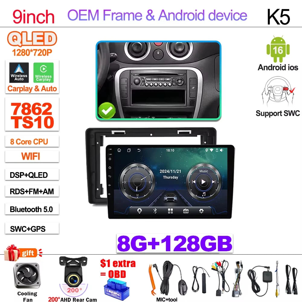 For Citroen C2 C3 2001 2002 2003 - 2010 Android 16 Auto Radio Stereo Multimidia Player Gps Navigation Carplay Dvr Touch Screen