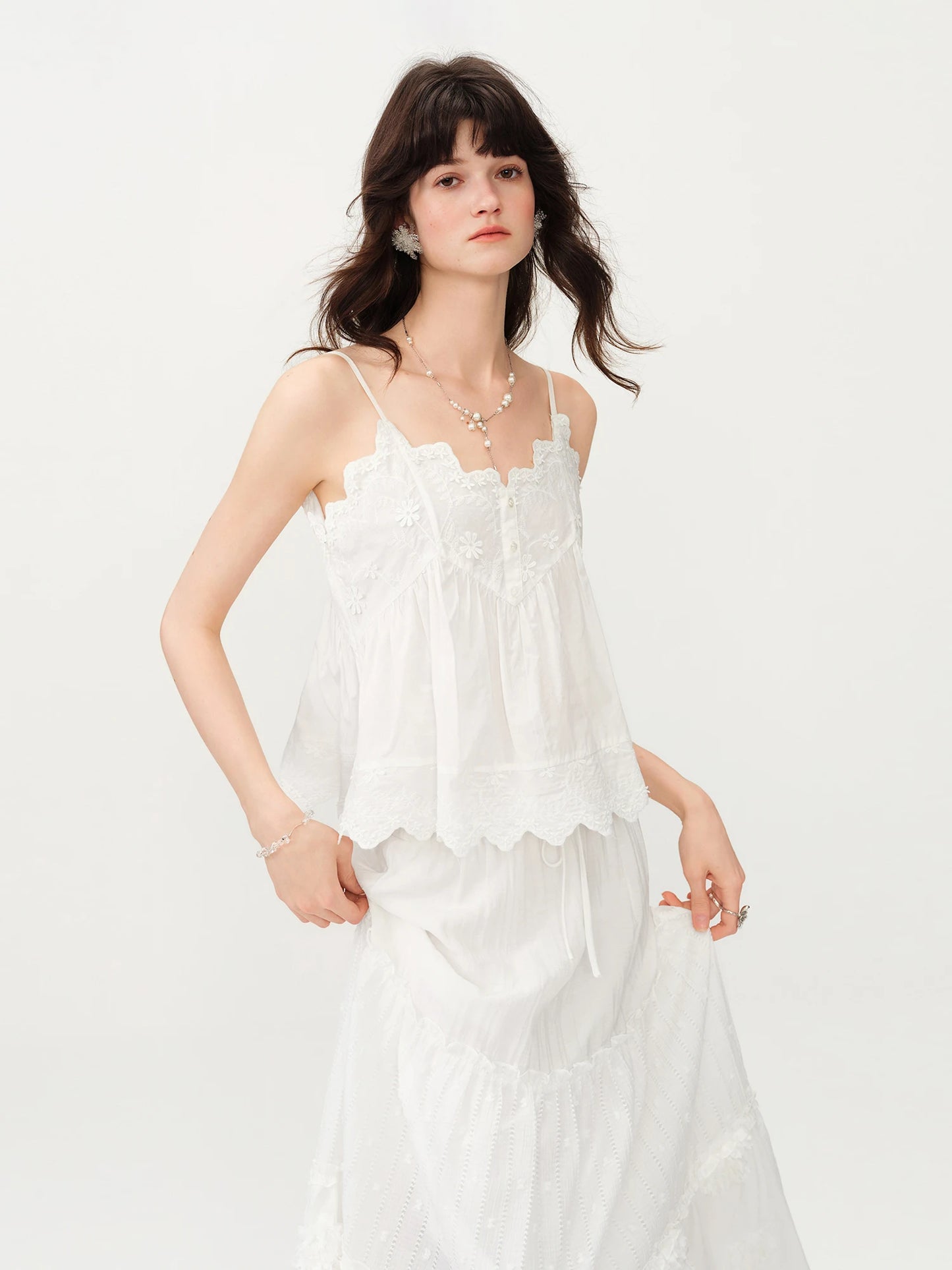 FSLE【L'amour Series】Women's Summer Cotton Embroidered Camisole Tank Chic Inner Layer Lightweight Breathable Casual Elegant Top