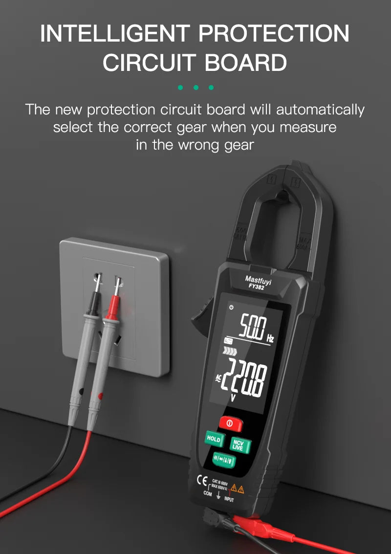 MASTFUYI Automatic Large-Screen Digital Clamp Meter Handheld Ammeter Clamp Multimeter 10000 Counts True RMS with NCV Detection