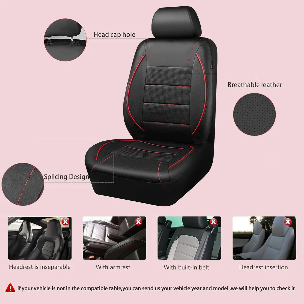 Universal Leather Car Seat Covers Simple Style Breathable Full Set or Front Pair
