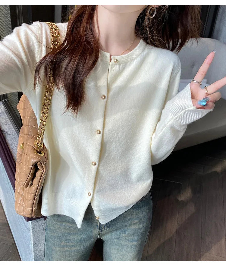 Women's Round Neck Knit Cardigan — Button Front