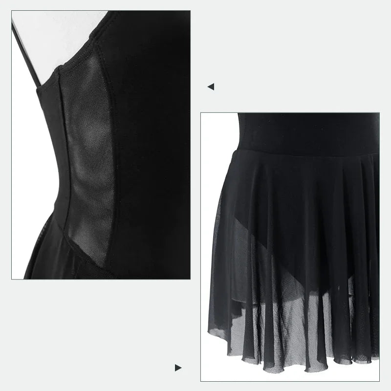 Women's camisole leotard ballet dress with mesh skirt