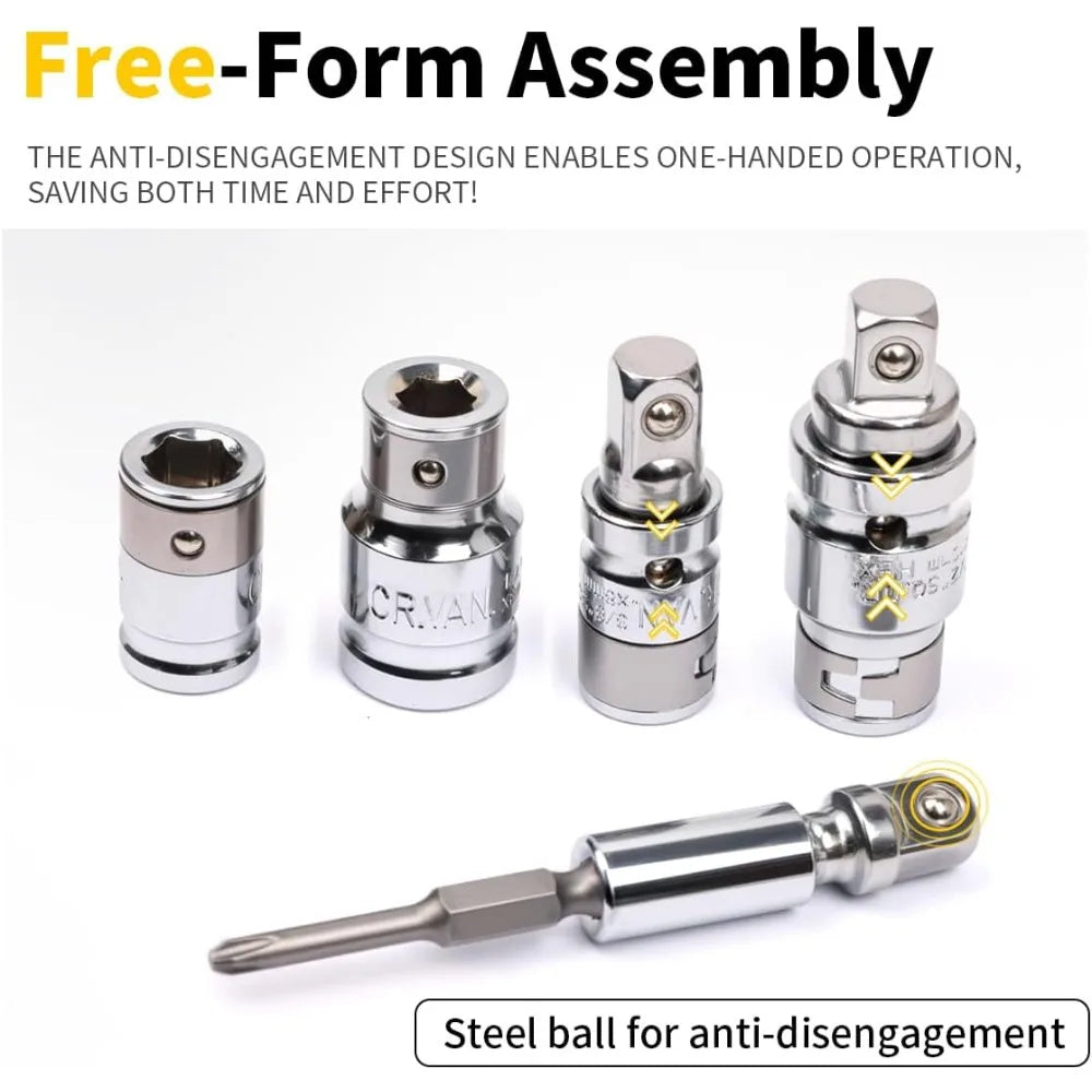 Socket Wrench Adapter, Square Ratchet Reducer Set Drill Sockets Bit Hex Holder 1/2 to 3/8 to 1/4 Double Head Conversion Kit