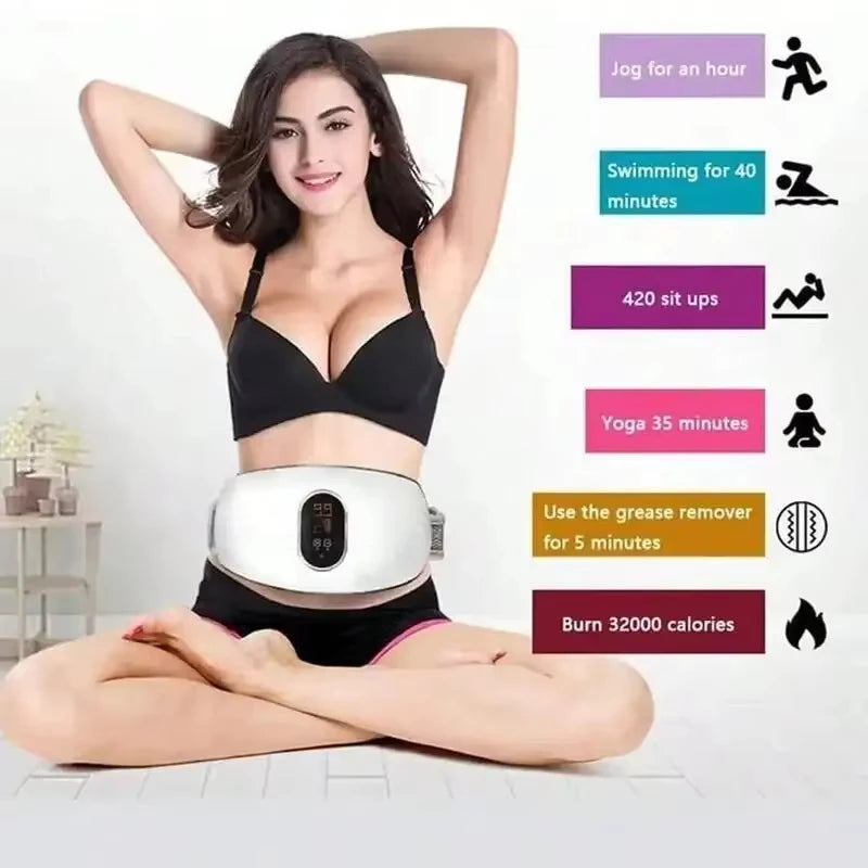 Vibration Abdomen Slimming Machine – EMS Fat Burning Waist & Belly Massage Fitness Device (White/Green)