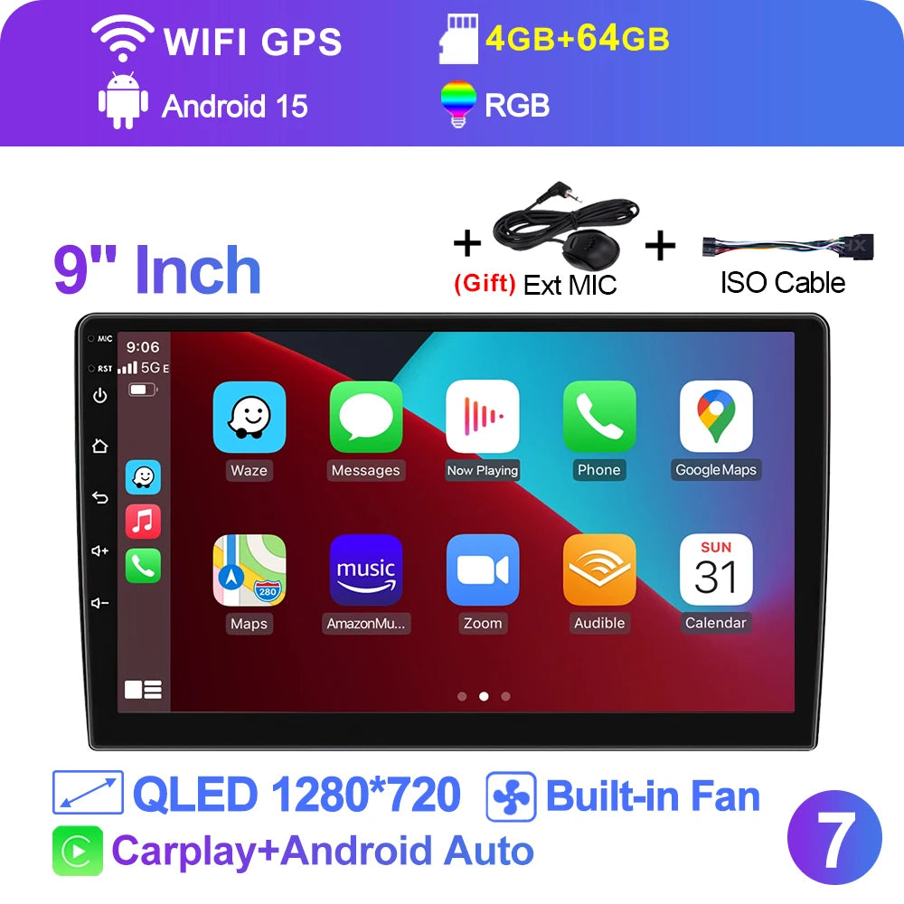 LEHX  7/9/10'' 4GB-64GB 2Din Android 15 Carplay Auto Car Radio Multimedia Stereo For toyota Hyundai Kia Volkswagen Jeep Fiat