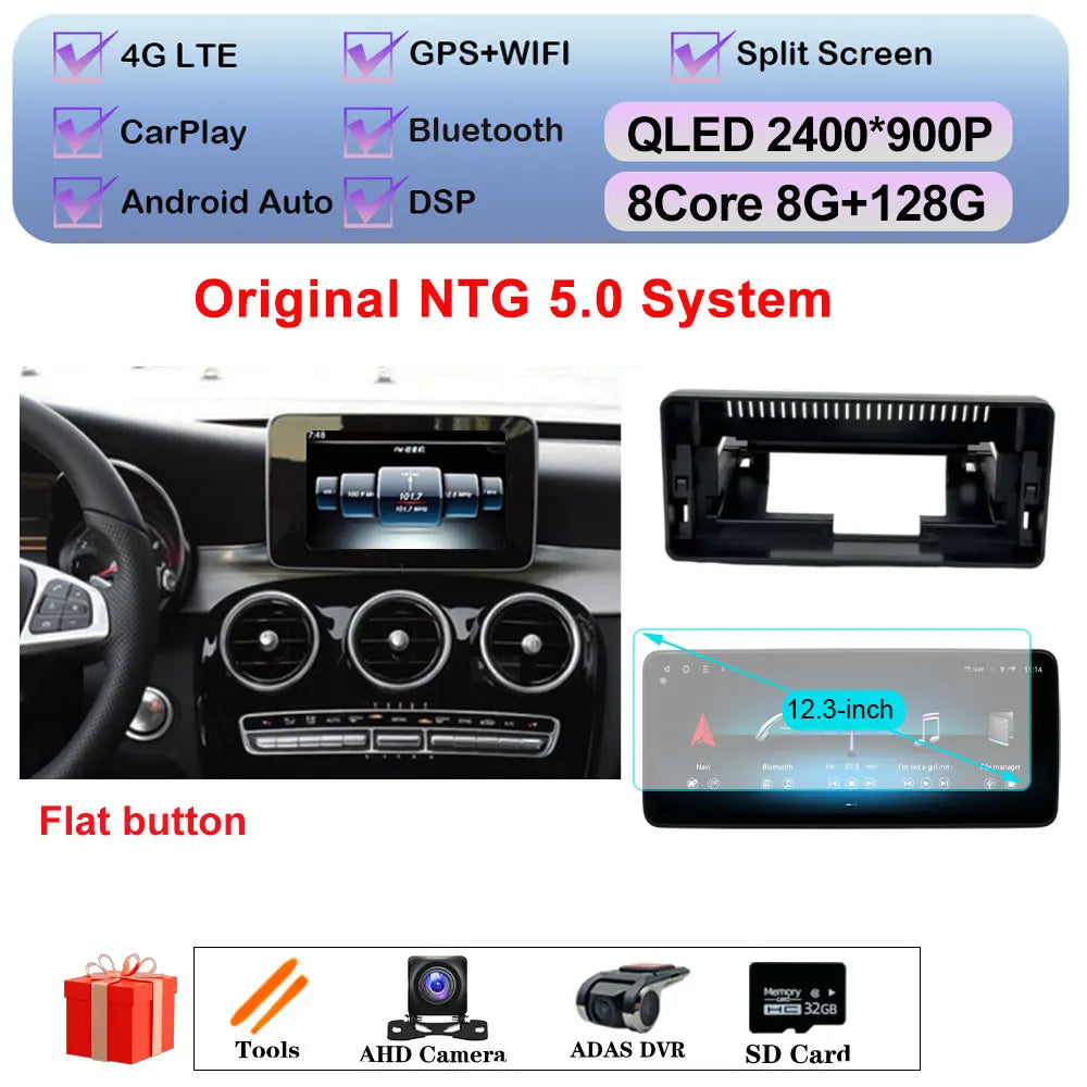 Car Stereo with Apple CarPlay & Android Auto, Compatible with Mercedes-Benz C-Class W205 & GLC X253