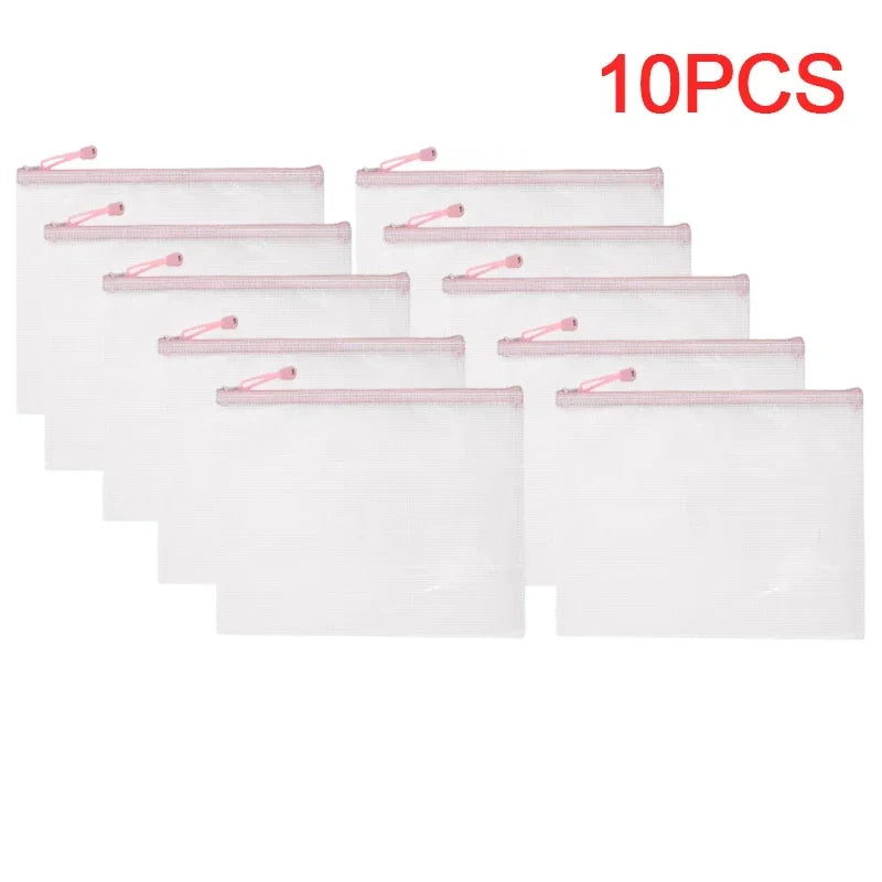 1-10Pcs A4 Mesh Zipper Pouch Bags Thicken Document Bag Waterproof Zip File Folders For School Office Travel Organizing Storage