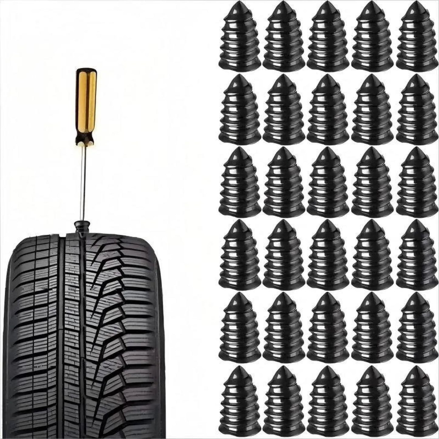 60PCS Tire Plug Kit, Vacuum Tyre Repair Screws Fast Repair Kit with a Box, Tire Repair Rubber Nails, Screwdriver, for Car