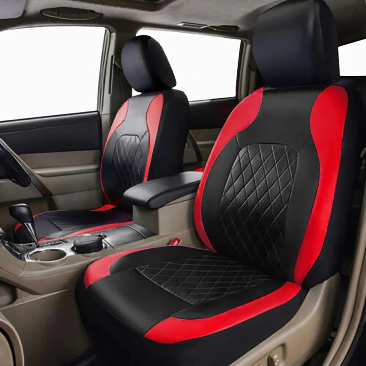 All-Season Quilted PU Leather Car Seat Cover, Waterproof Set