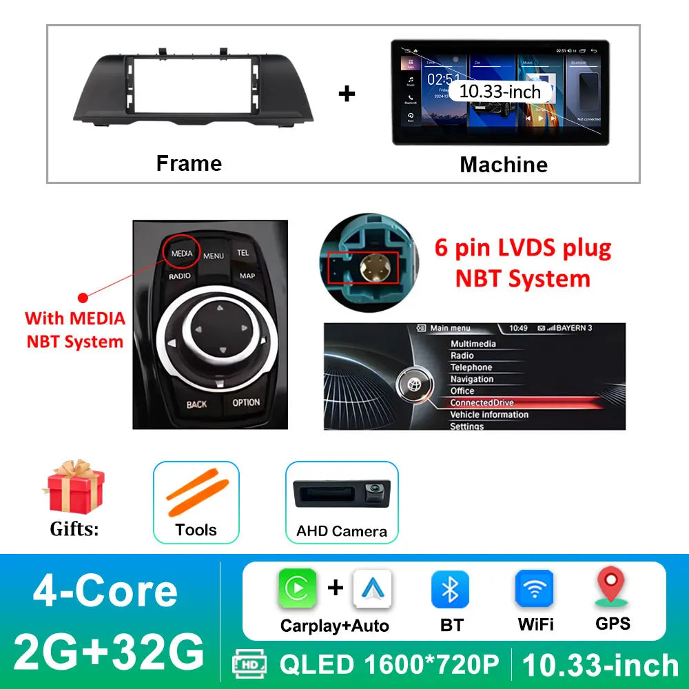 Android 16 Wireless Carplay Car Radio Multimedia Player for BMW 5 Series F10 F11 2010 - 2017 CIC NBT System QLED Screen GPS WiFi