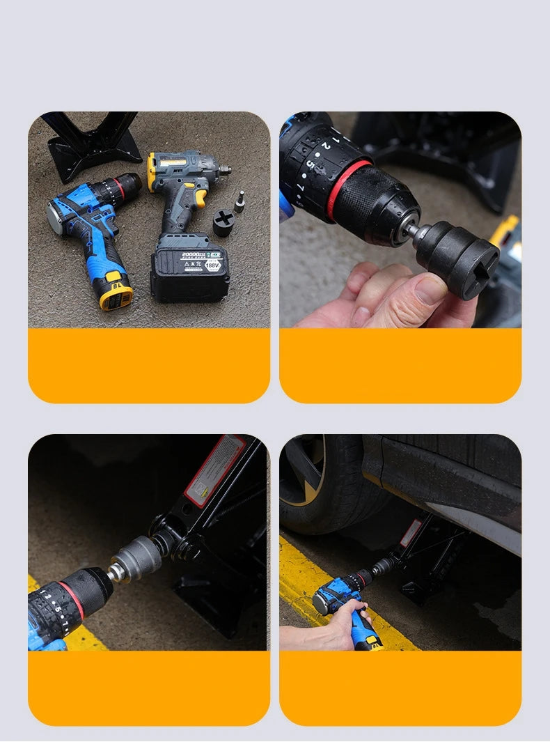 Scissor Jack Adapter Socket Universal Chrome Vanadium Steel Electric Impact Drill Ratchet Wrench Car Jack Lifting Tool Accessory