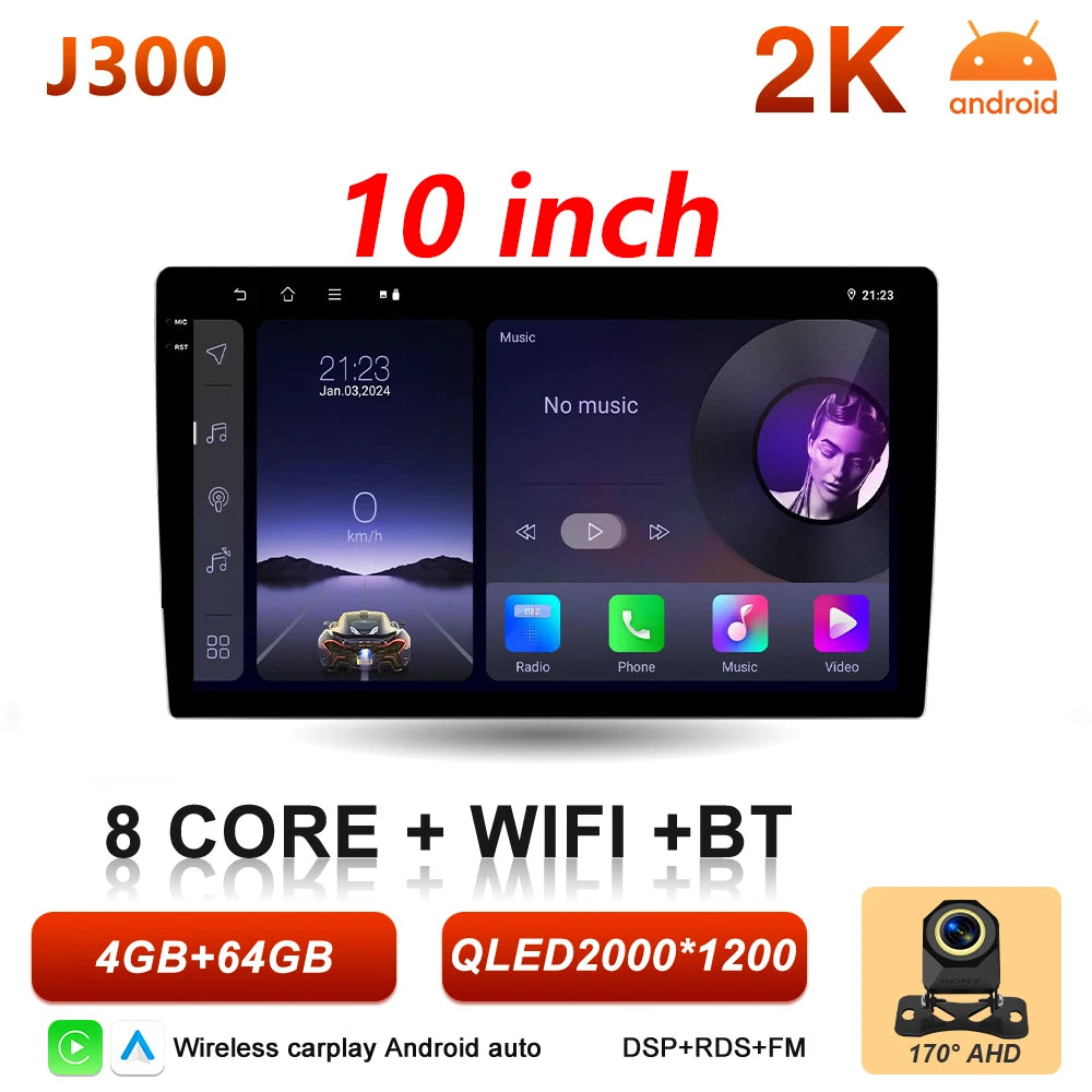 Universal 2-DIN Android Car Stereo (9"/10") — CarPlay, Android Auto, GPS, QLED Screen, WiFi, Bluetooth