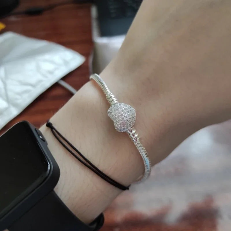 925 Sterling Silver Zircon Charm Bracelet – Snake Chain Bangle for Women | 5 Styles, 16–23cm