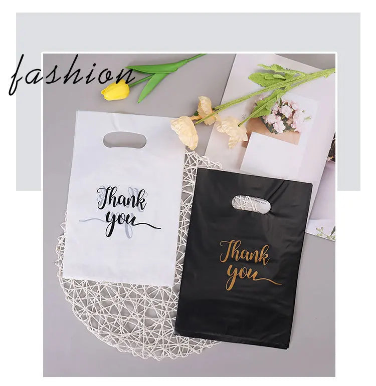 10/20/30pcs Gift Packaging Bags 6 Size Gratitude Handbags Thank you Plastic Shopping Tote Bags Wedding Birthday Bag Flat Pockets