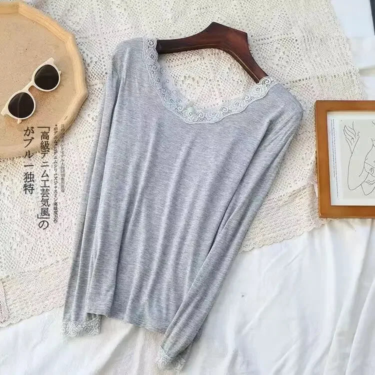 Women's Lace Trim Thermal Top - Long Sleeve Base Layer - photo 10