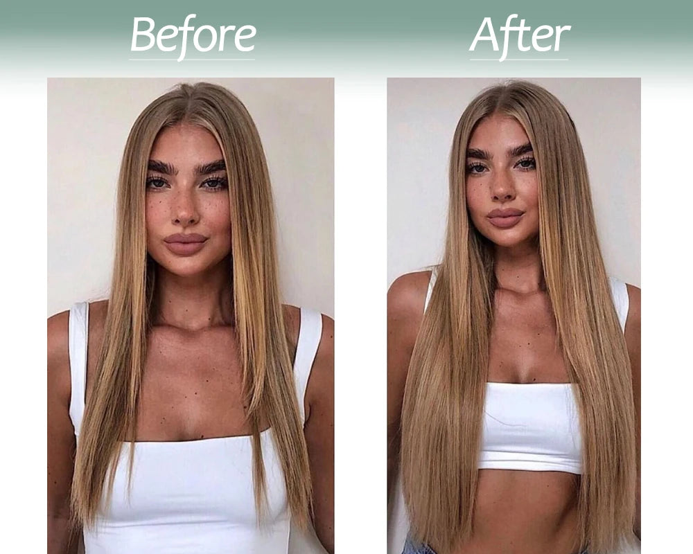 No Clips Natural Hair Extension Synthatic Artificial Long Straight Hairpiece Blonde Black Mixed Color False Hair Piece For Women