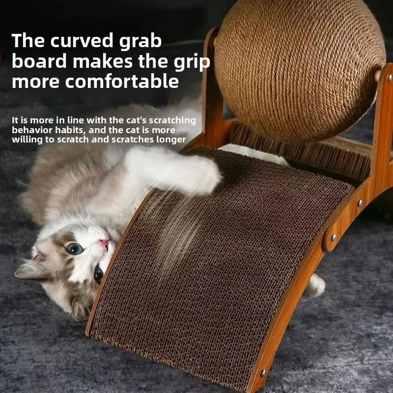 Cat Scratcher with Rolling Sisal Ball, Wooden Frame Sisal Cat Scratch Pad Kitten Grinding Claw Toy Indoor Cat Furniture for Sofa
