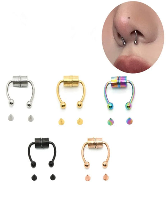 Magnetic Faux Septum Ring – Stainless Steel Horseshoe, No Piercing - photo 4