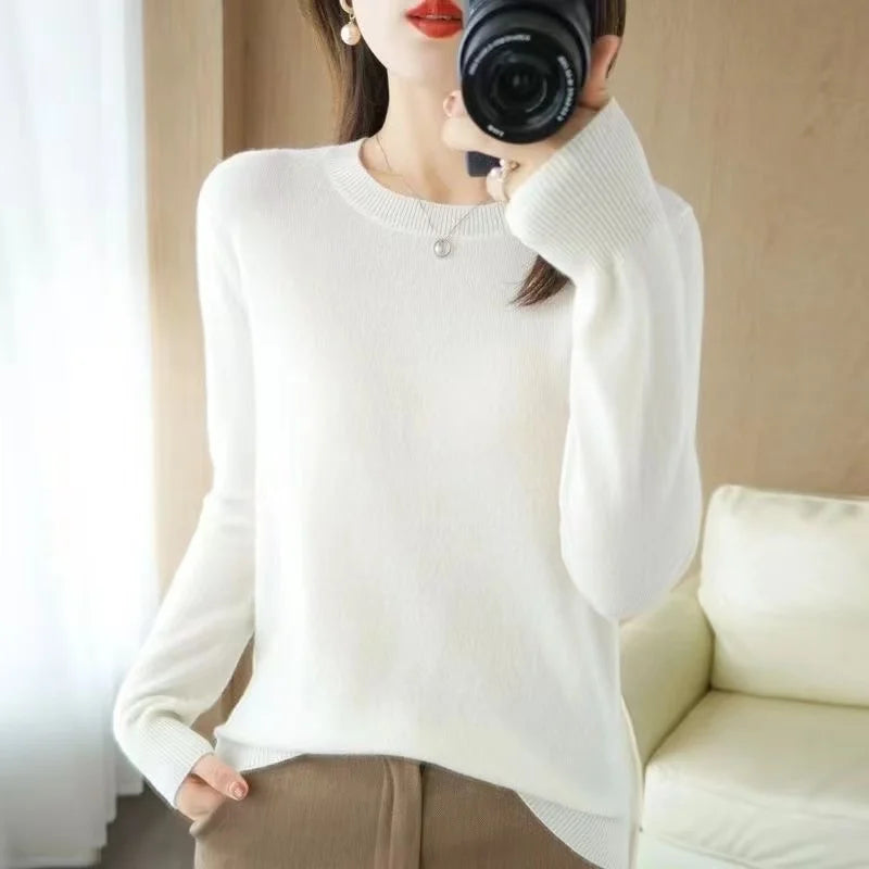 Women's Soft Knit Crew Neck Sweater, Basic Jumper