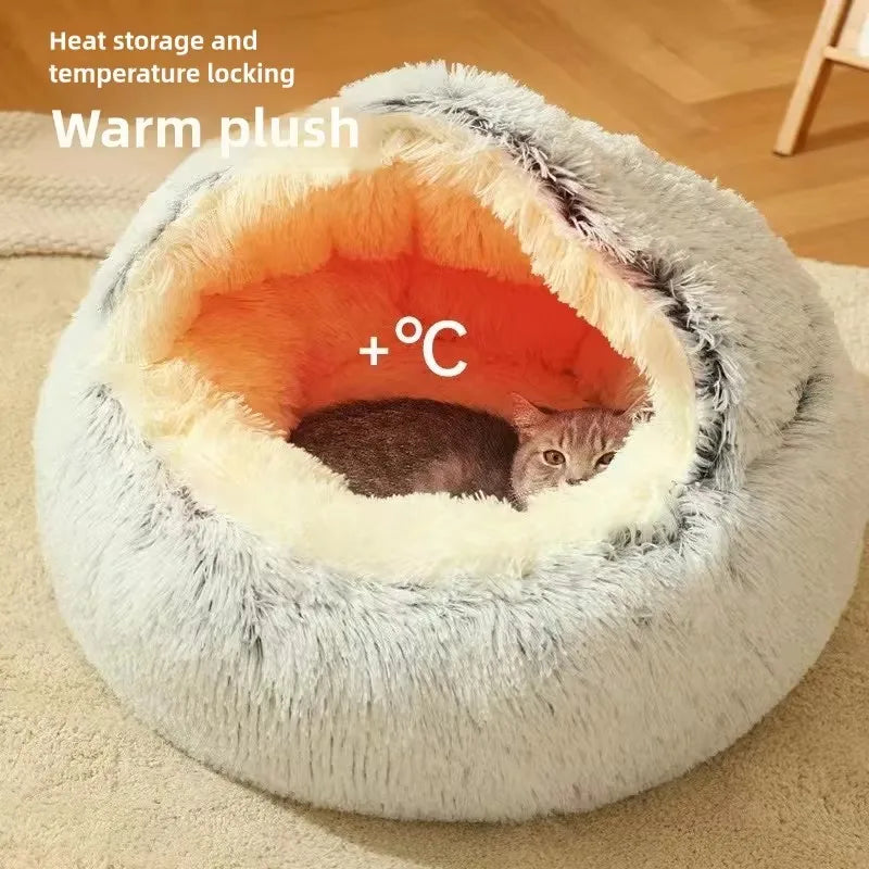 Semi-Enclosed Fleece-Lined Cat Bed 40cm - Small Plush Winter Nest - photo 2