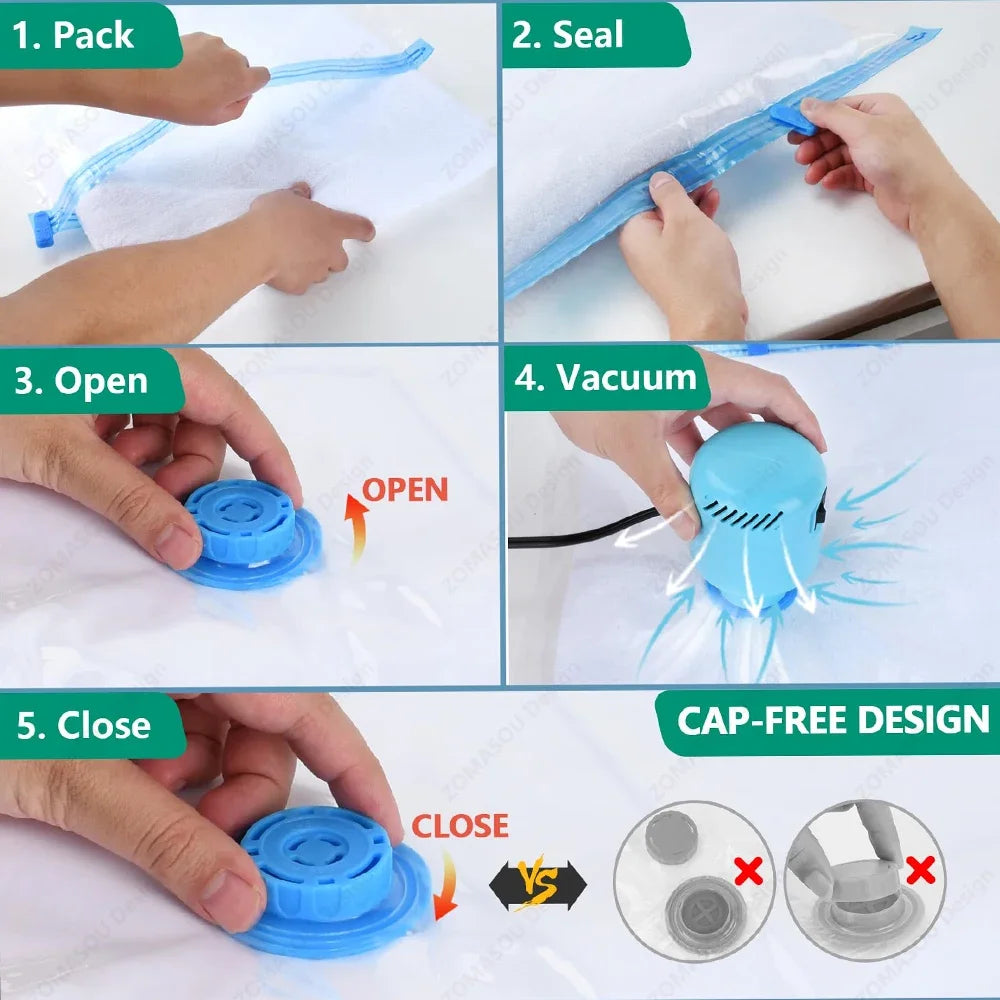 1-24Pcs Reusable Vacuum Storage Bags Vacuum Seal Bag Folding Compressed Organizer Bag Space Saving Bags For Clothes Bedding